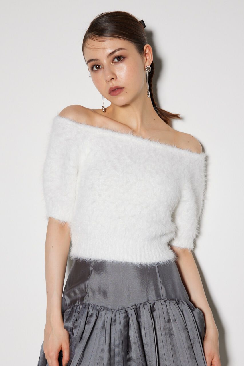 rienda「オフショルシャギーニットトップス」|ニット・セーター|WHT