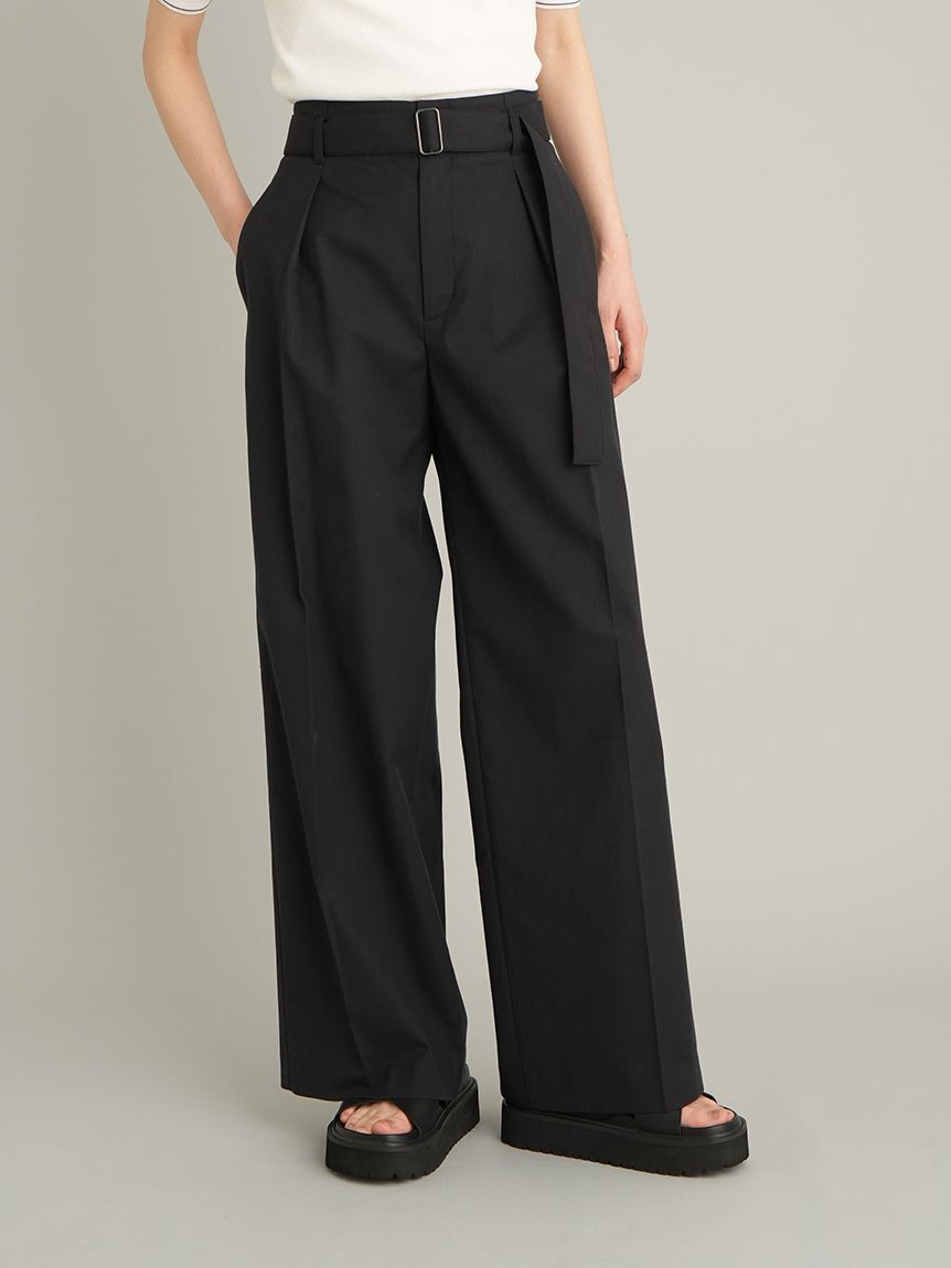 Mila Owen「【MILA PANTS】【UVカット】マルチファンクションセミワイドタックパンツ」|チノ|BLK