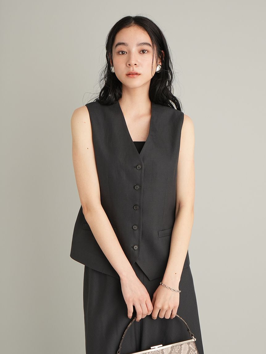 Mila Owen「後バックルリネン混ベスト」|ダウンベスト・ベスト|