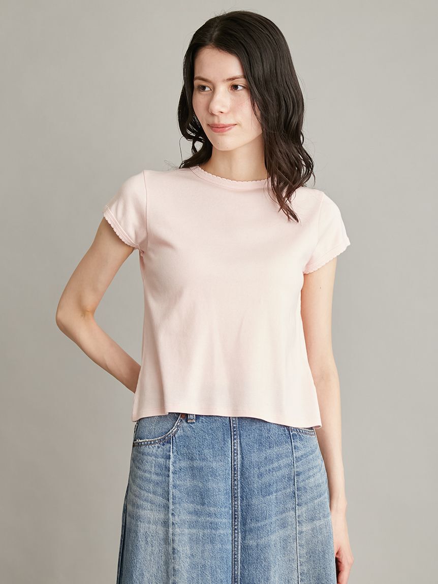 Mila Owen「【接触冷感】スカラップデザインコンパクトＴシャツ」|Tシャツ・カットソー|