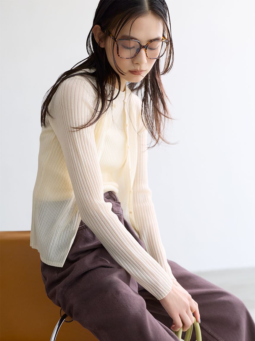 Mila Owen「【ウォッシャブル】ワイドリブシアーラメカーディガン」|カーディガン|