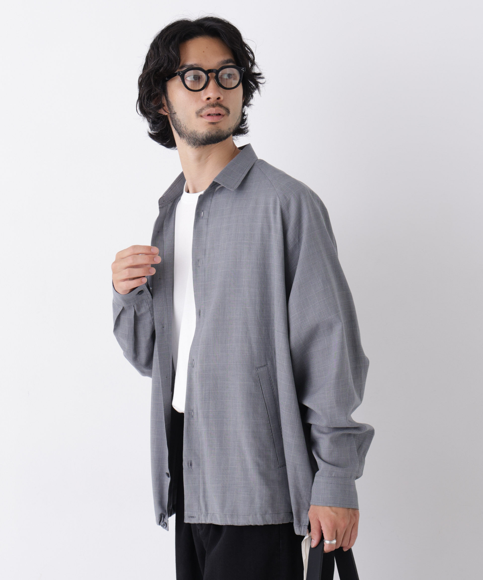 「「OtoNANO」2WAYコーチシャツ コットンウールボイル/チェック」|シャツ・ブラウス|グレー