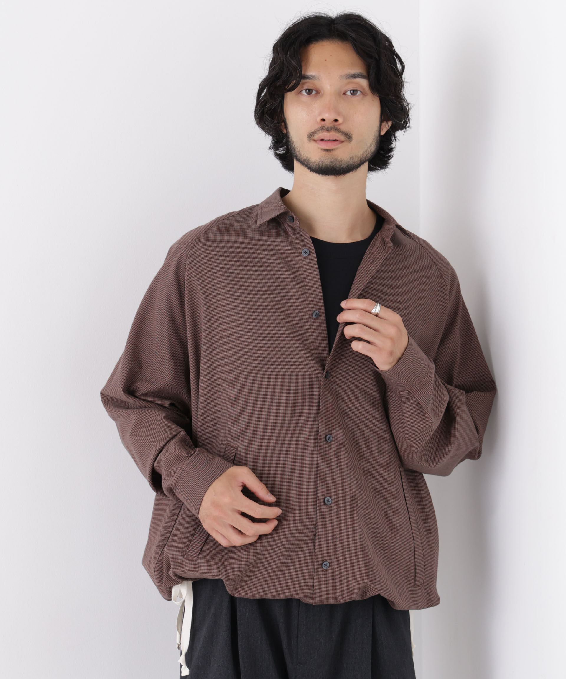  「「OtoNANO」2WAYコーチシャツ コットンウールボイル/チェック」|シャツ・ブラウス|