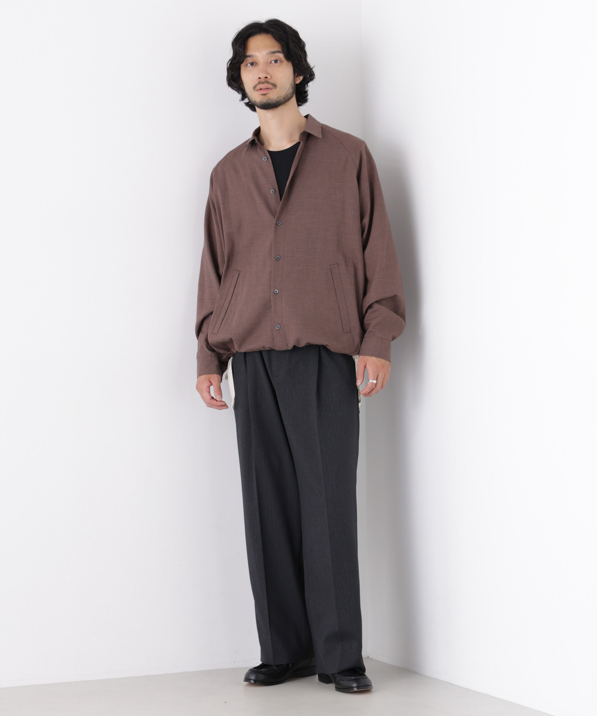 「「OtoNANO」2WAYコーチシャツ コットンウールボイル/チェック」|シャツ・ブラウス|