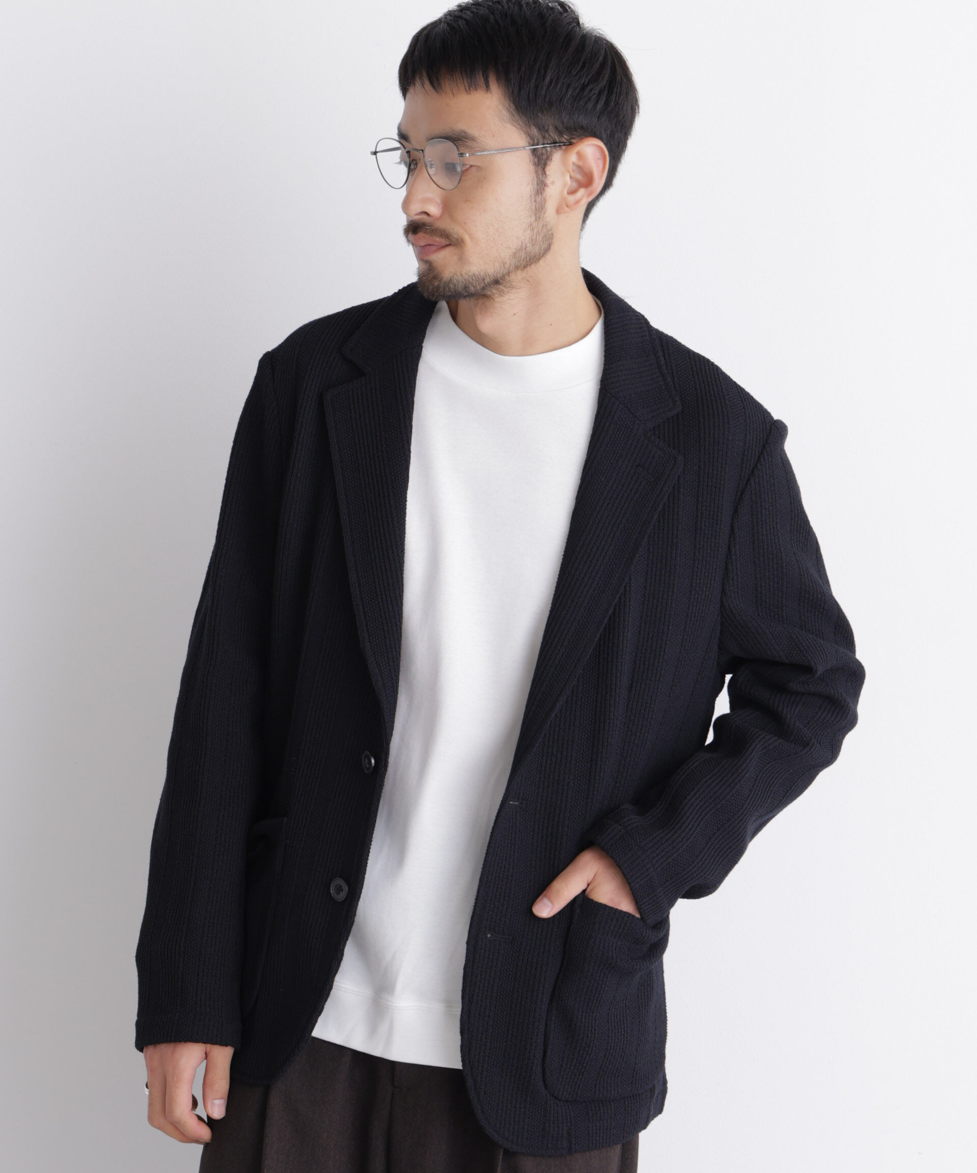 NANO universe「｢DamerinoJacket｣TEXBRID(R) リンクスストライプジャージージャケット」|テーラードジャケット|