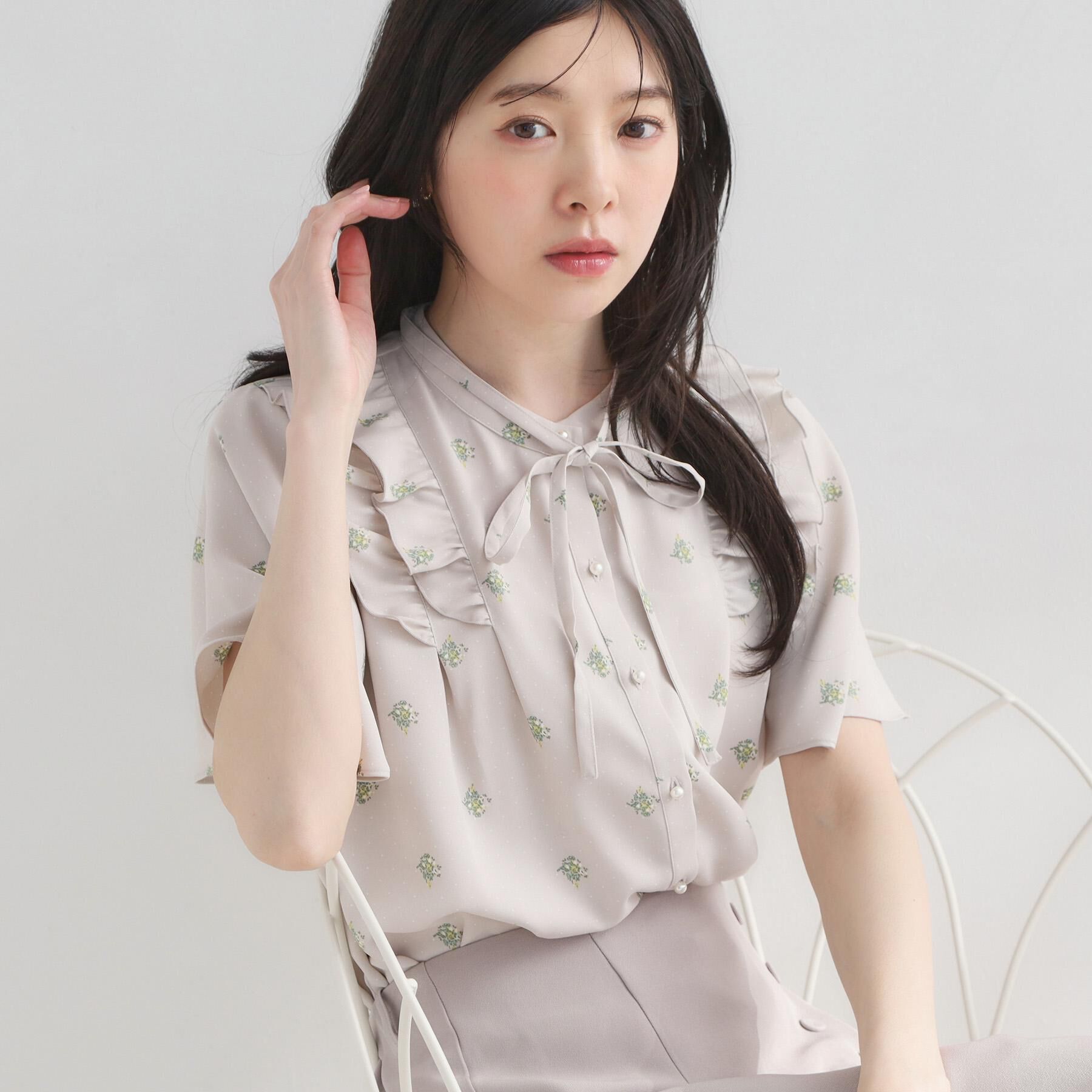 Couture broach「【洗える】ドットフラワー ブラウス」|シャツ・ブラウス|