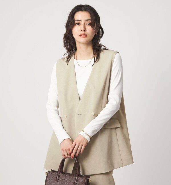 UNITED ARROWS green label relaxing「［size SHORTあり］サラフール ノーラペル ジレ ストレッチ UVカット」|ノーカラージャケット|BEIGE