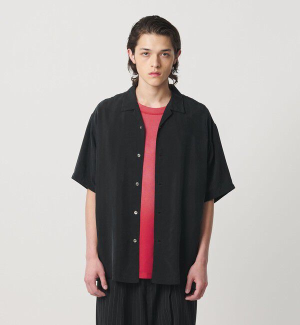 MONKEY TIME「フィブリル シャンブレー オープンカラー シャツ」|シャツ・ブラウス|BLACK