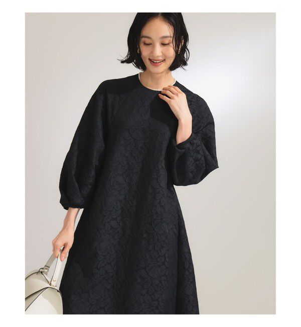 Demi-Luxe BEAMS 「フクレ織りジャカード パフスリーブ ドレス＊」|ワンピース|BLACK