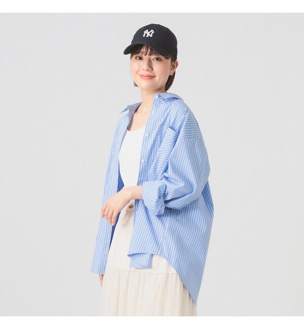 Ray BEAMS 「ストライプ ビッグ シャツ　　26SS 日除け 紫外線対策 冷房対策 レジャー アウトドア 春夏」|シャツ・ブラウス|BLUE