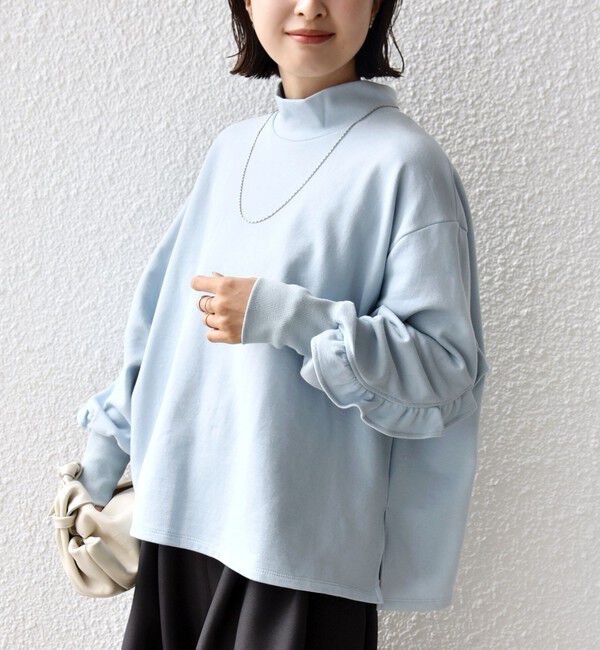 SHIPS for women「【WEB限定】〈手洗い可能〉モックネック 袖 フリル デザイン ミニ 裏毛 プルオーバー」|Tシャツ・カットソー|ライトブルー
