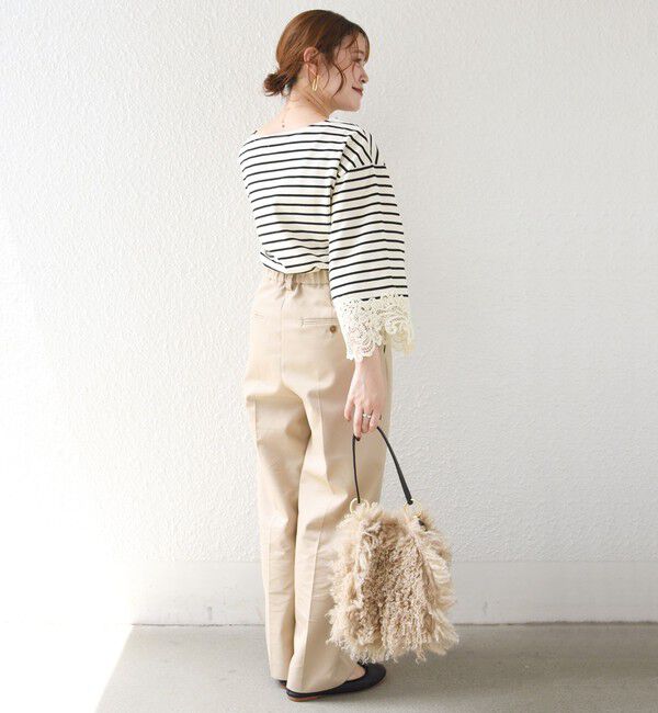 SHIPS for women「〈手洗い可能〉ボーダー 袖 レース ワイド プルオーバー」|Tシャツ・カットソー|