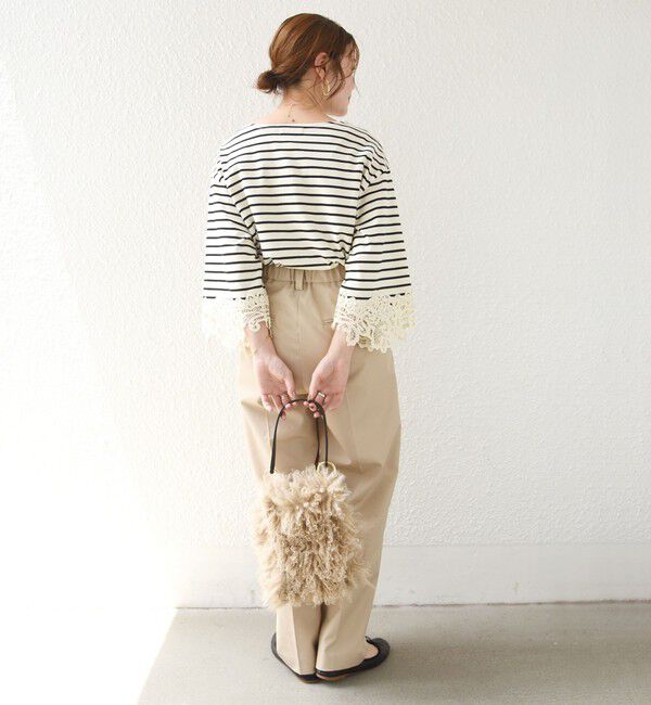 SHIPS for women「〈手洗い可能〉ボーダー 袖 レース ワイド プルオーバー」|Tシャツ・カットソー|