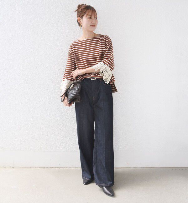 SHIPS for women「〈手洗い可能〉ボーダー 袖 レース ワイド プルオーバー」|Tシャツ・カットソー|