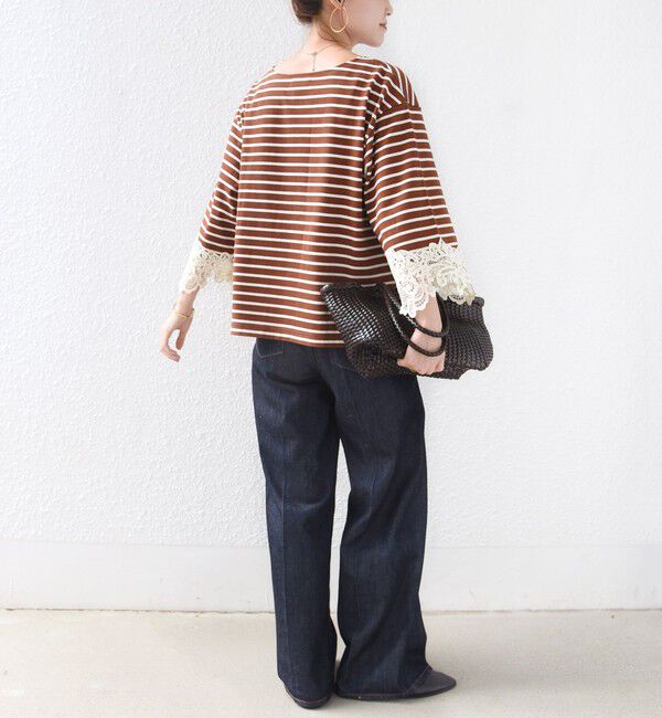SHIPS for women「〈手洗い可能〉ボーダー 袖 レース ワイド プルオーバー」|Tシャツ・カットソー|