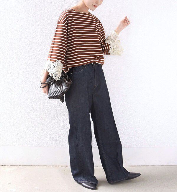 SHIPS for women「〈手洗い可能〉ボーダー 袖 レース ワイド プルオーバー」|Tシャツ・カットソー|