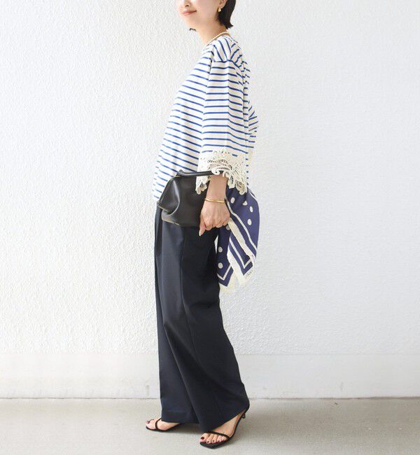SHIPS for women「〈手洗い可能〉ボーダー 袖 レース ワイド プルオーバー」|Tシャツ・カットソー|