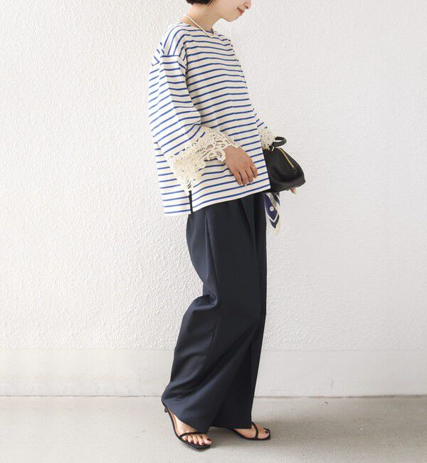 SHIPS for women「〈手洗い可能〉ボーダー 袖 レース ワイド プルオーバー」|Tシャツ・カットソー|