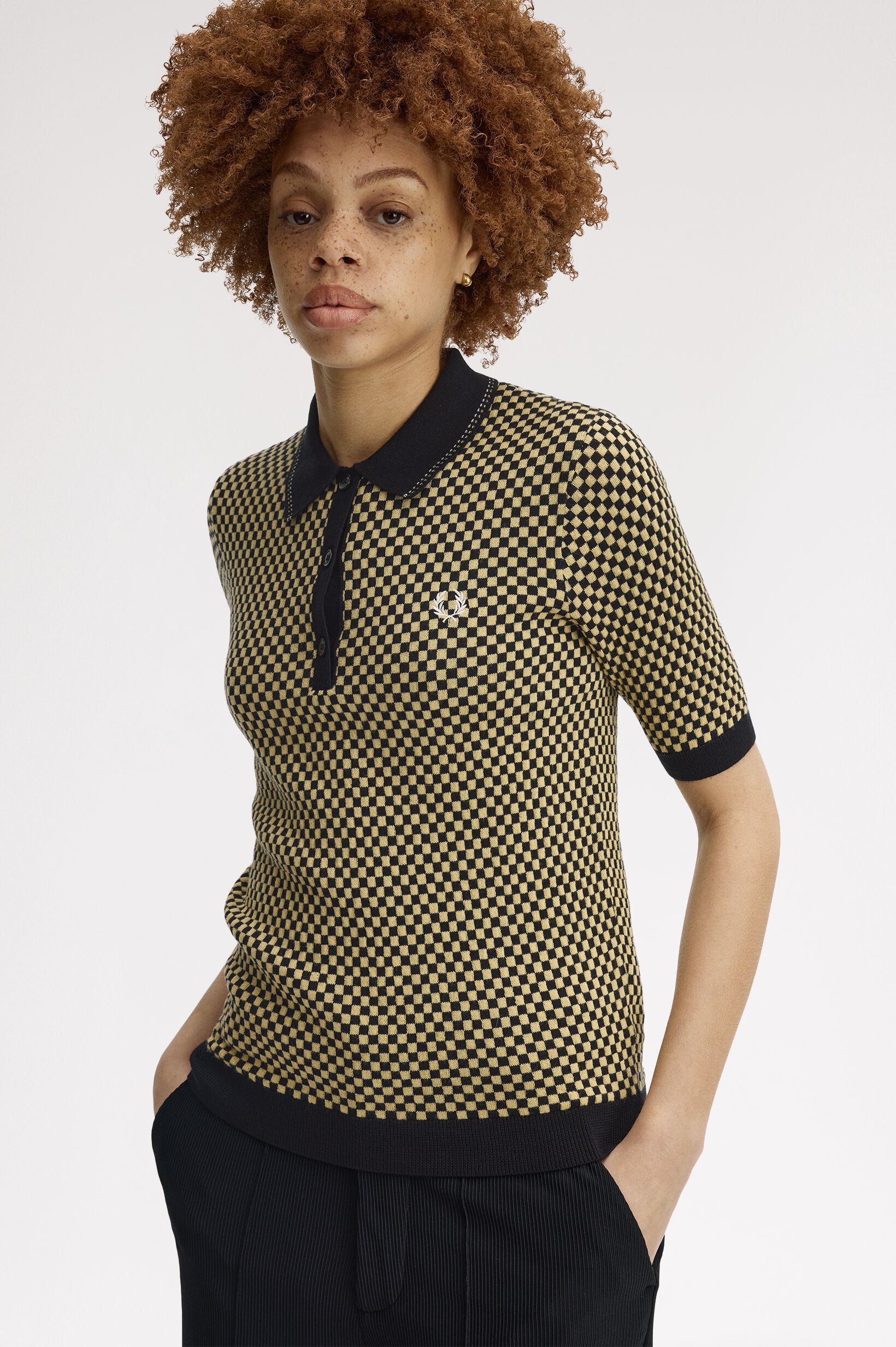 FRED PERRY 「Chequerboard Knitted Shirt／チェッカーボードニットポロシャツ」|ポロシャツ|