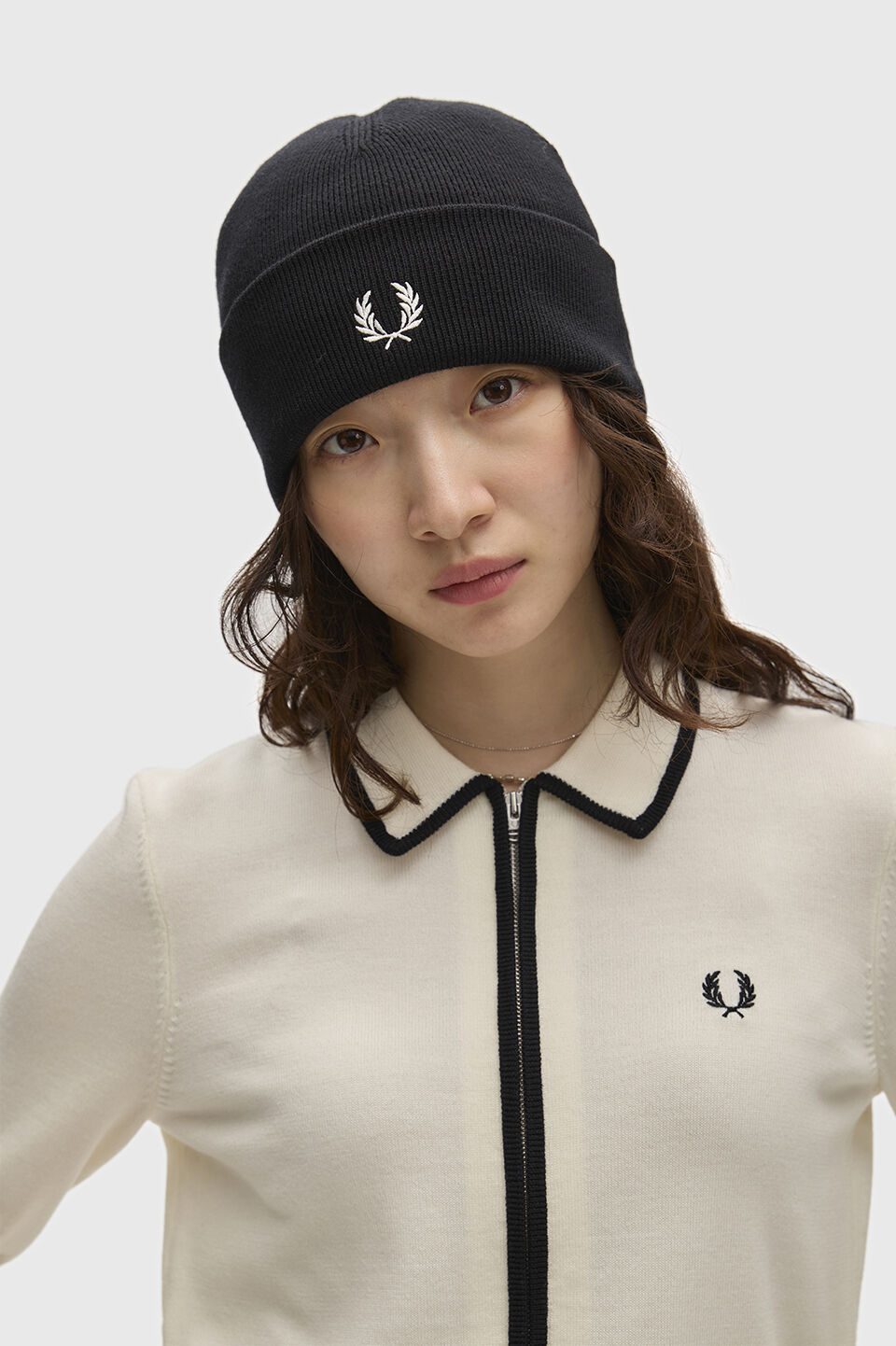 FRED PERRY 「FRED PERRY／Classic Merino Wool Beanie／メリノウールビーニー」|ニット帽|BLACK / SNOW WHITE