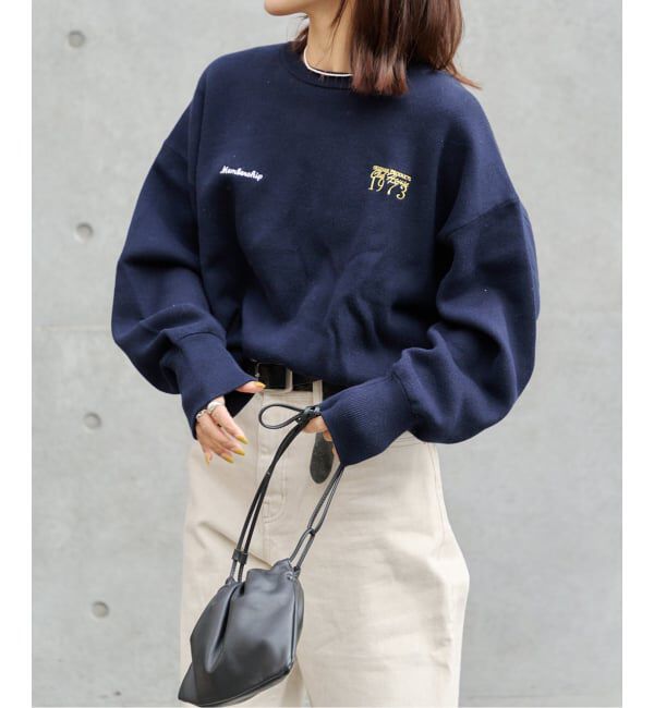 OUTDOOR PRODUCTS Usual Things「追加2 ロゴ刺繍スウェットライククルーネックニットプルオーバー」|ニット・セーター|
