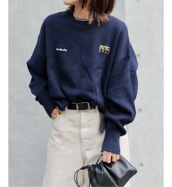 OUTDOOR PRODUCTS Usual Things「追加2 ロゴ刺繍スウェットライククルーネックニットプルオーバー」|ニット・セーター|