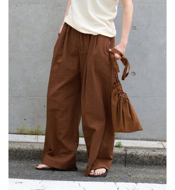 OUTDOOR PRODUCTS Usual Things「追加 コットンサッカーチェックイージーパンツ セットアップ対応」|スラックス|