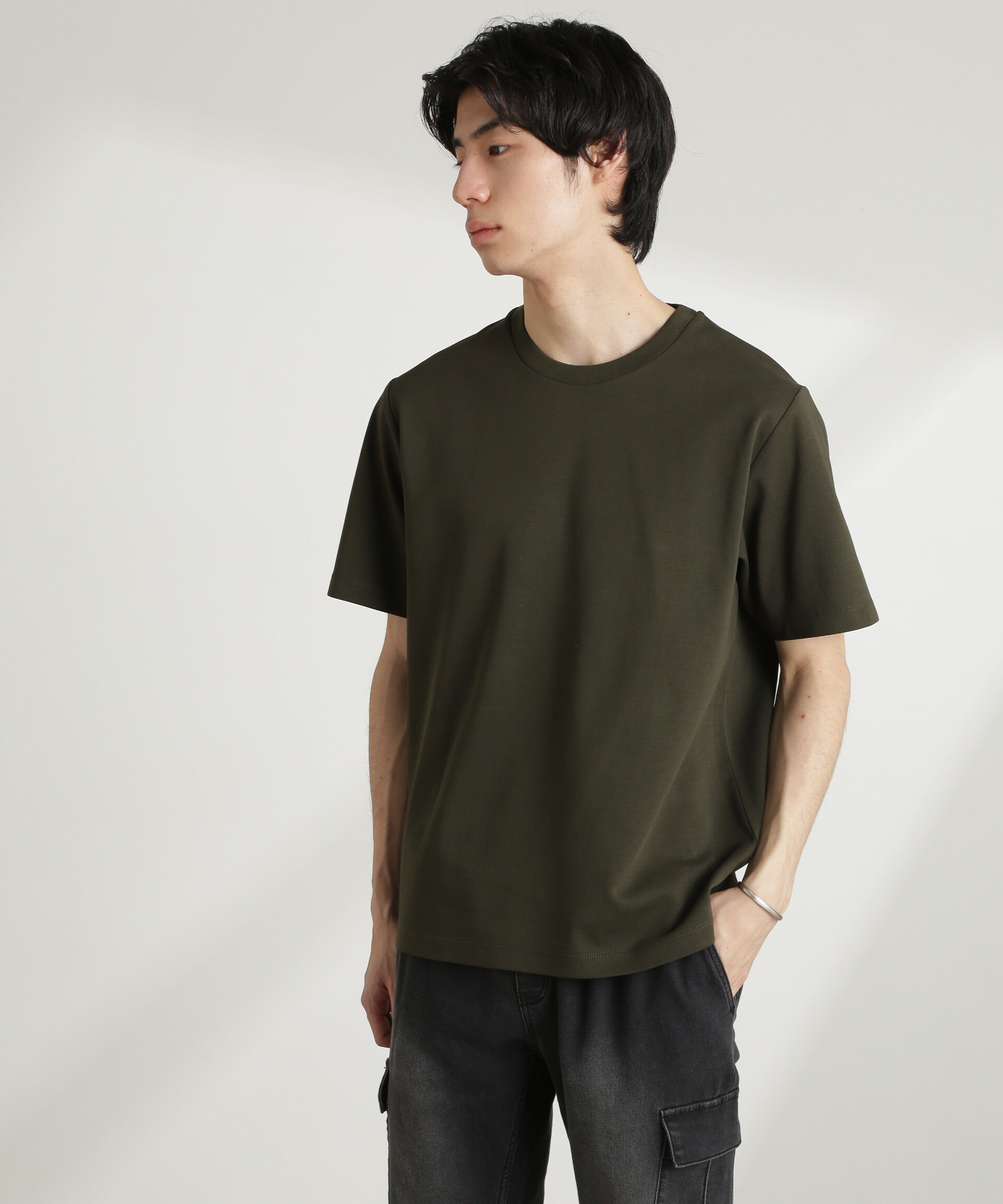 NANO universe「ダブルスムースクルーネックTシャツ 半袖」|Tシャツ・カットソー|カーキ