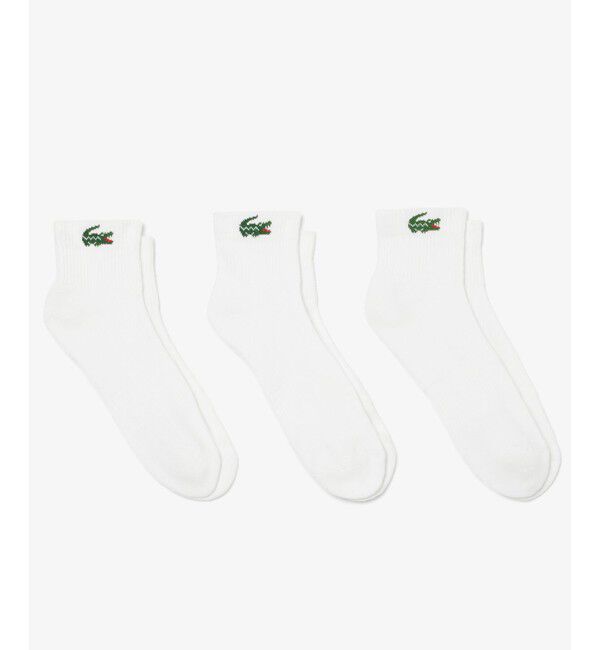LACOSTE「ワニロゴジャカード アンクルソックス3足セット 底パイル仕立て」|ソックス|ホワイト
