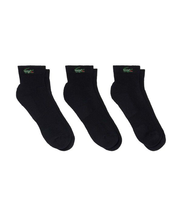LACOSTE「ワニロゴジャカード アンクルソックス3足セット 底パイル仕立て」|ソックス|ブラック