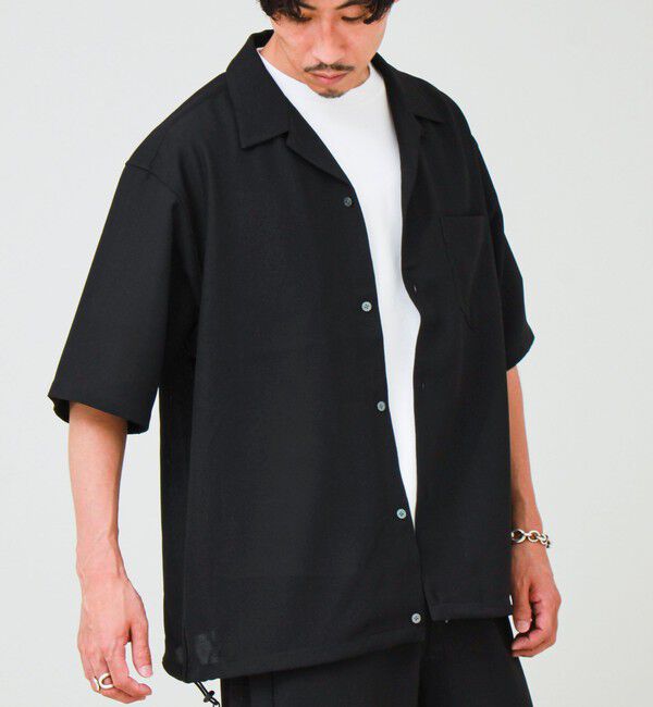 GLOSTER「【COOLMAX/セットアップ対応】エバレットメッシュオープンカラー半袖シャツ」|シャツ・ブラウス|ブラック