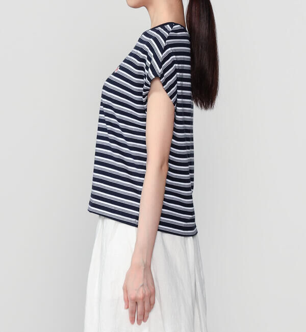 DANTON「DANTON | ボーダー コットン天竺 ドルマンショートスリーブTシャツ WOMEN」|Tシャツ・カットソー|
