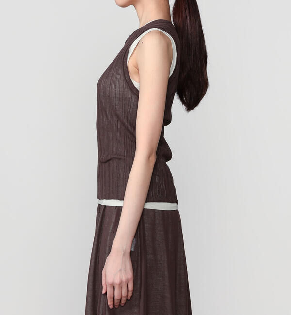 UNFIL「UNFIL | ハイツイストコットン シアー レイヤードスリーブレストップス WOMEN」|ニット・セーター|