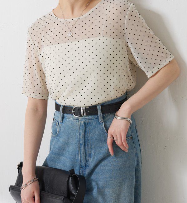  「【トレンド/伸縮性◎/着映え】シアードットチュールTシャツ」|Tシャツ・カットソー|