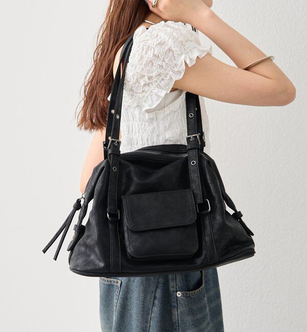  「ポケット付きベルトハンドルボストンBAG」|トートバッグ|