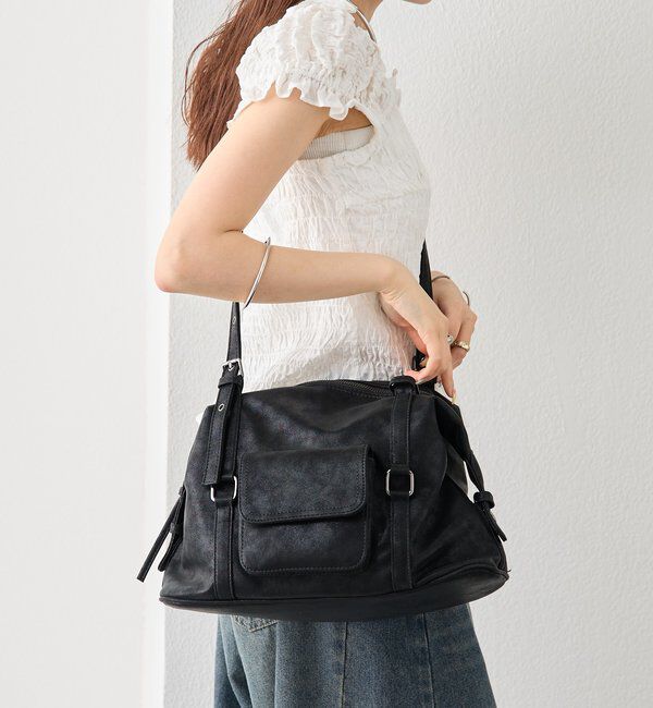  「ポケット付きベルトハンドルボストンBAG」|トートバッグ|