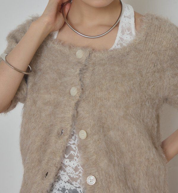  「チョーカー付きシャギー半袖ニット」|パーカー|