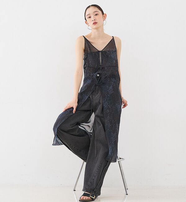 NOMINE「【前後着用可】水彩アート ニュアンス柄 2WAY シアー キャミワンピース ロン」|ワンピース|