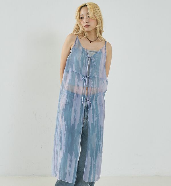 NOMINE「【前後着用可】水彩アート ニュアンス柄 2WAY シアー キャミワンピース ロン」|ワンピース|