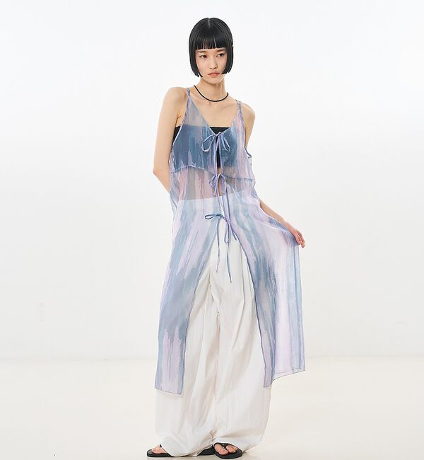 NOMINE「【前後着用可】水彩アート ニュアンス柄 2WAY シアー キャミワンピース ロン」|ワンピース|