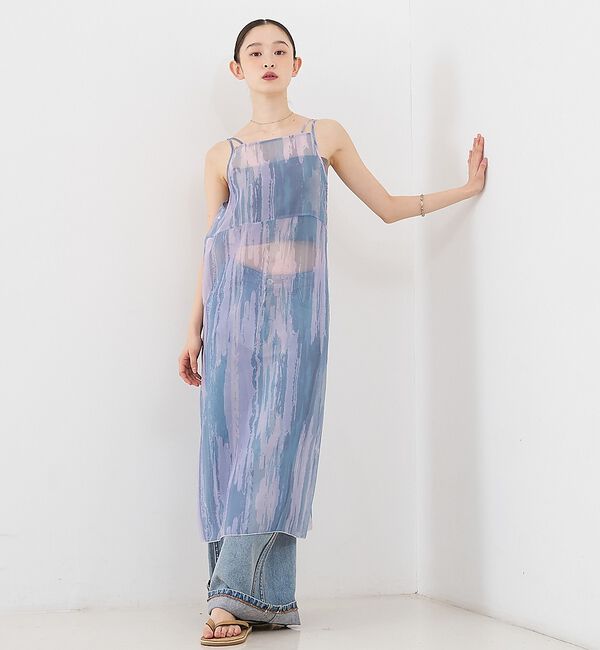 NOMINE「【前後着用可】水彩アート ニュアンス柄 2WAY シアー キャミワンピース ロン」|ワンピース|