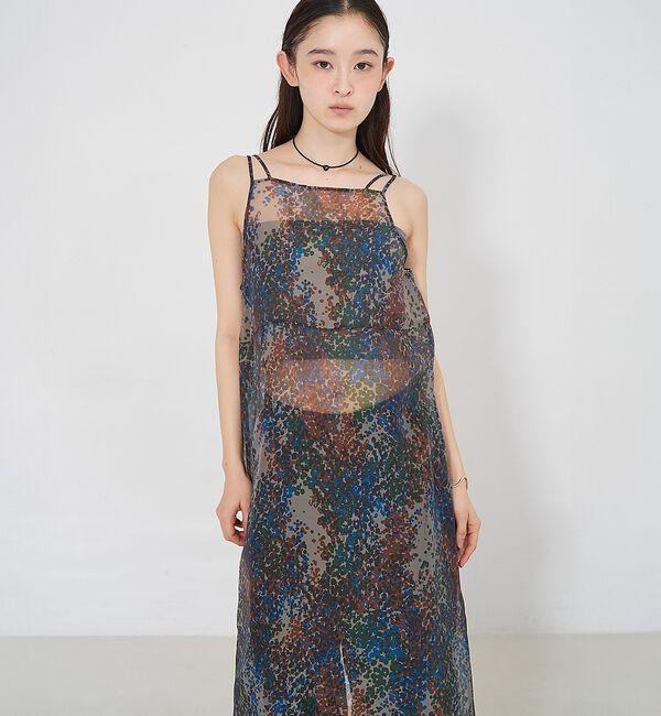 NOMINE「【前後着用可】水彩アート ニュアンス柄 2WAY シアー キャミワンピース ロン」|ワンピース|