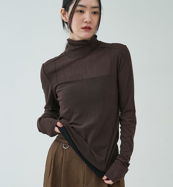 NOMINE「メッシュオフタートル｜シアー 配色【予約】」|Tシャツ・カットソー|ブラウン