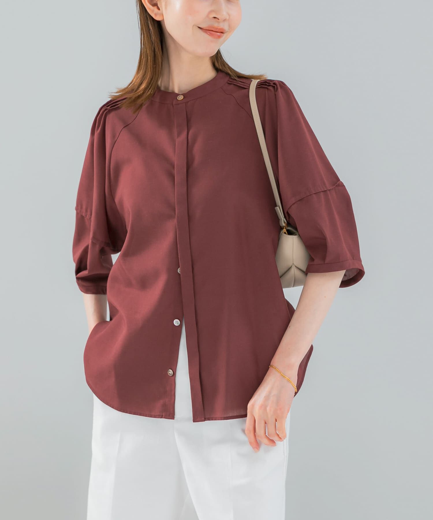 URBAN RESEARCH ROSSO「『WEB/一部店舗限定』UVカットウォッシャブルリネン混シャツブラウス」|シャツ・ブラウス|ブラウン