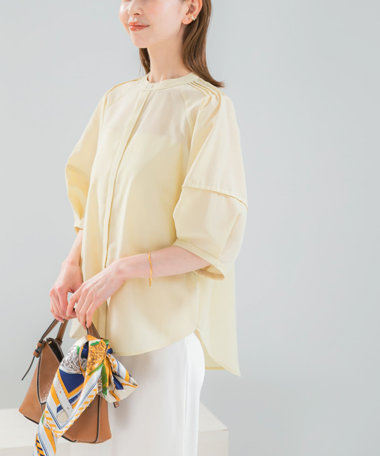 URBAN RESEARCH ROSSO「『WEB/一部店舗限定』UVカットウォッシャブルリネン混シャツブラウス」|シャツ・ブラウス|イエロー