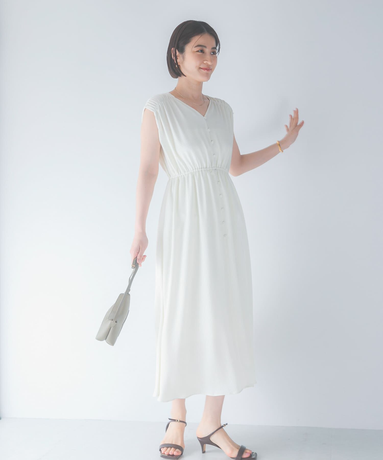 URBAN RESEARCH ROSSO「楊柳サテンウエストマークワンピース」|ワンピース|オフホワイト