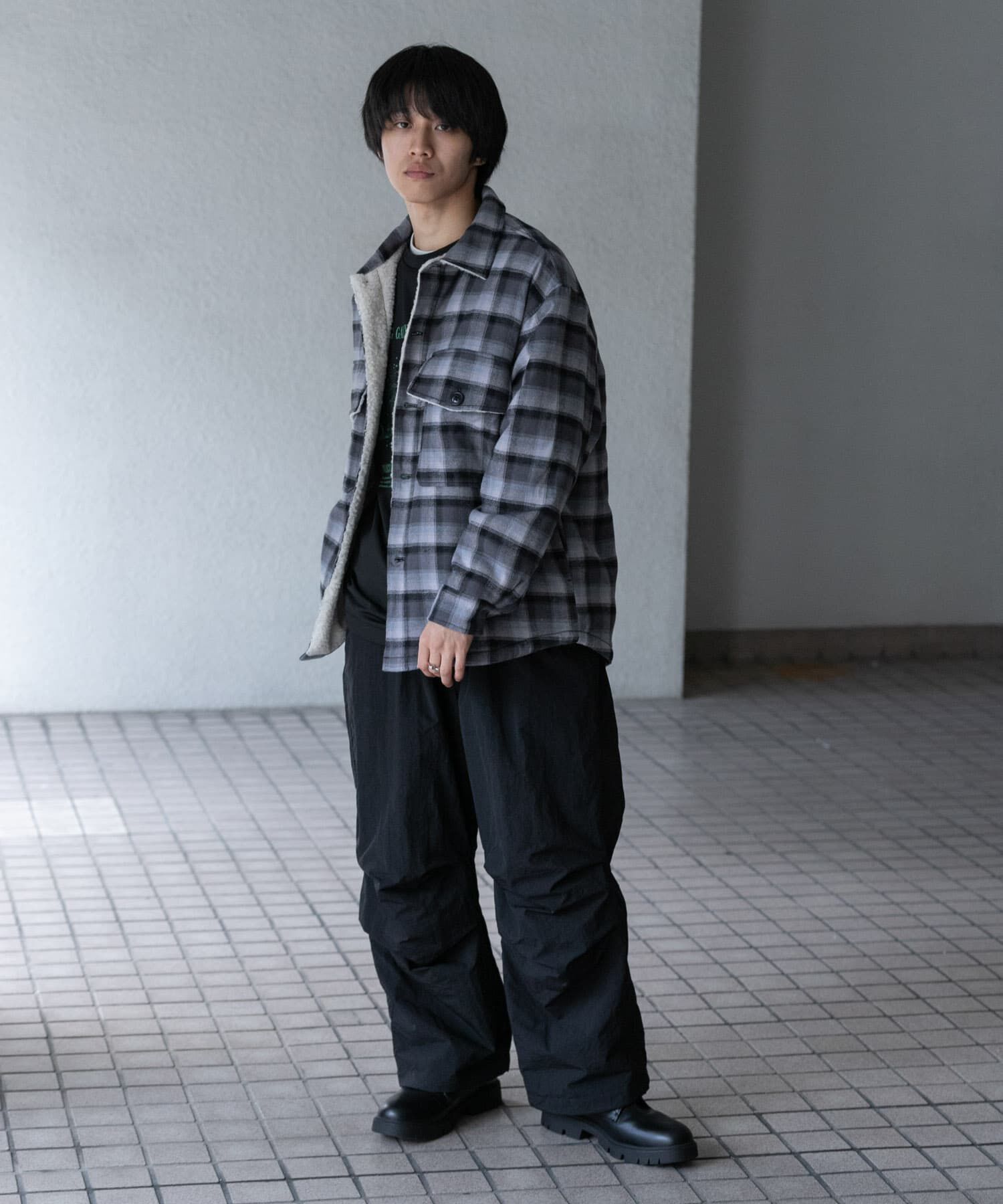 SENSE OF PLACE by URBAN RESEARCH「オンブレーチェックボアジャケット」|ノーカラーコート|