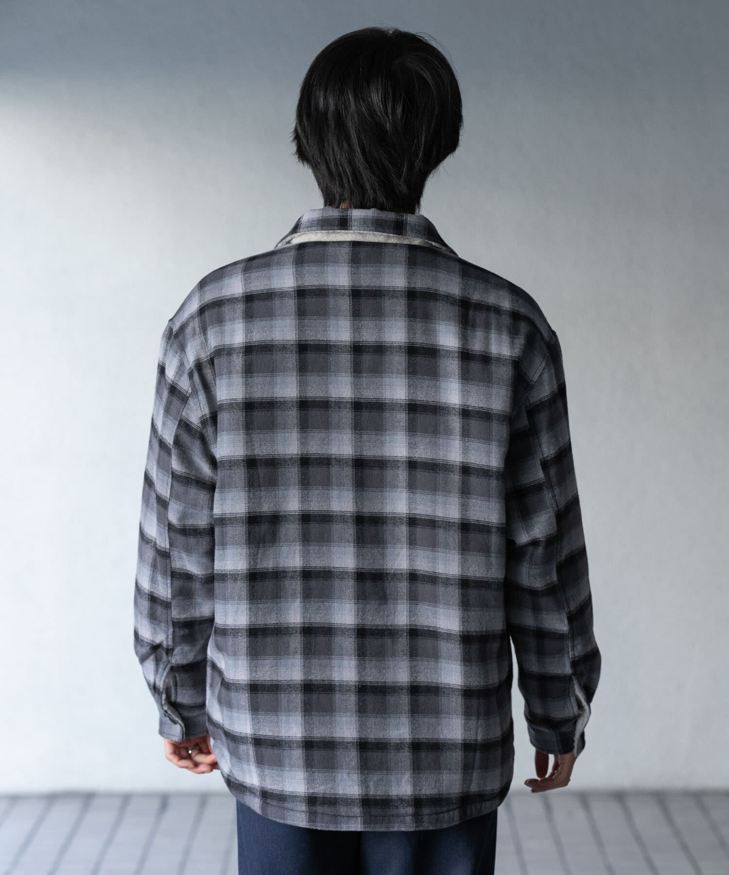 SENSE OF PLACE by URBAN RESEARCH「オンブレーチェックボアジャケット」|ノーカラーコート|