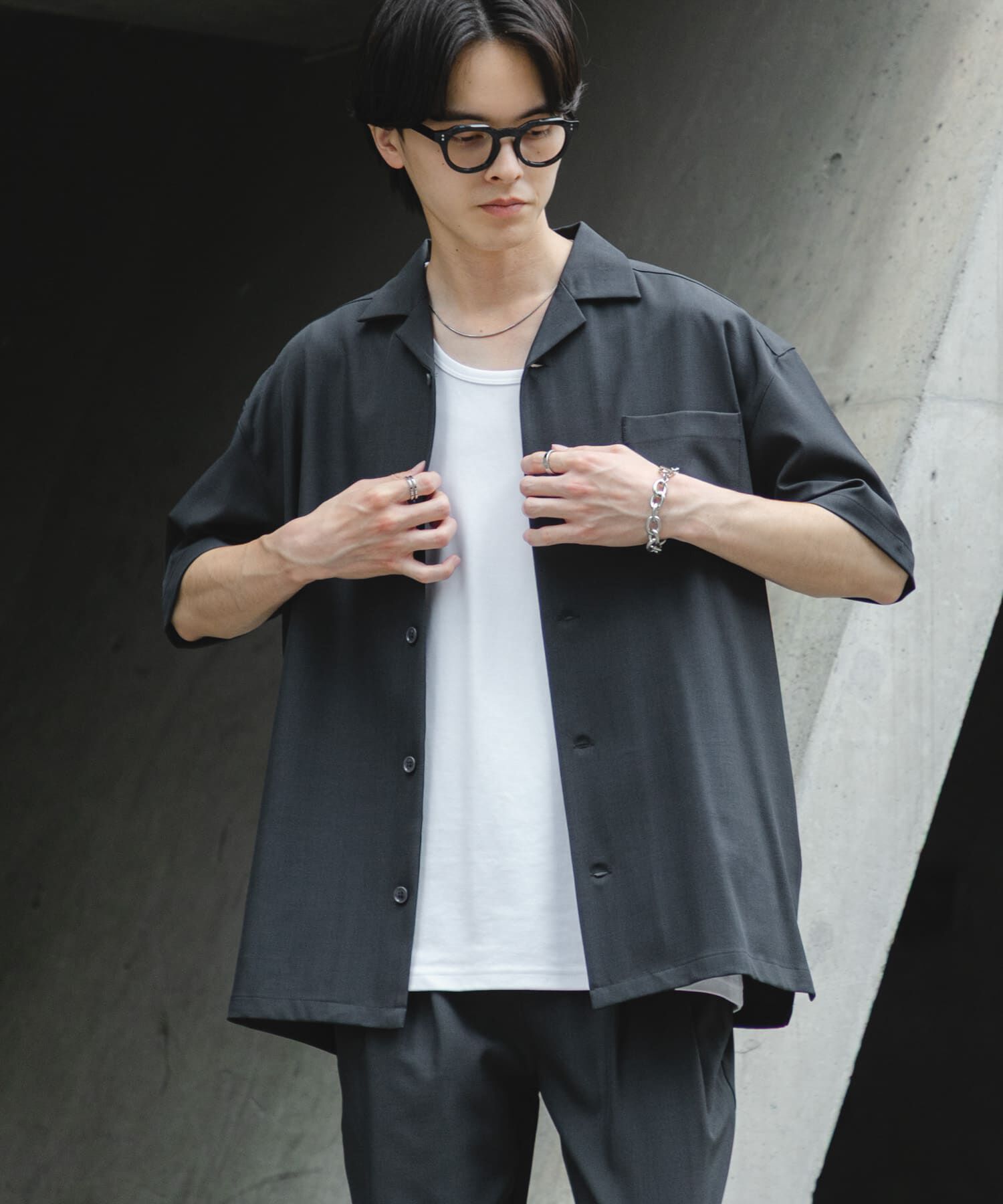 SENSE OF PLACE by URBAN RESEARCH「『速乾』ドライタッチオープンカラールーズショートスリーブシャツ」|シャツ・ブラウス|チャコールグレー