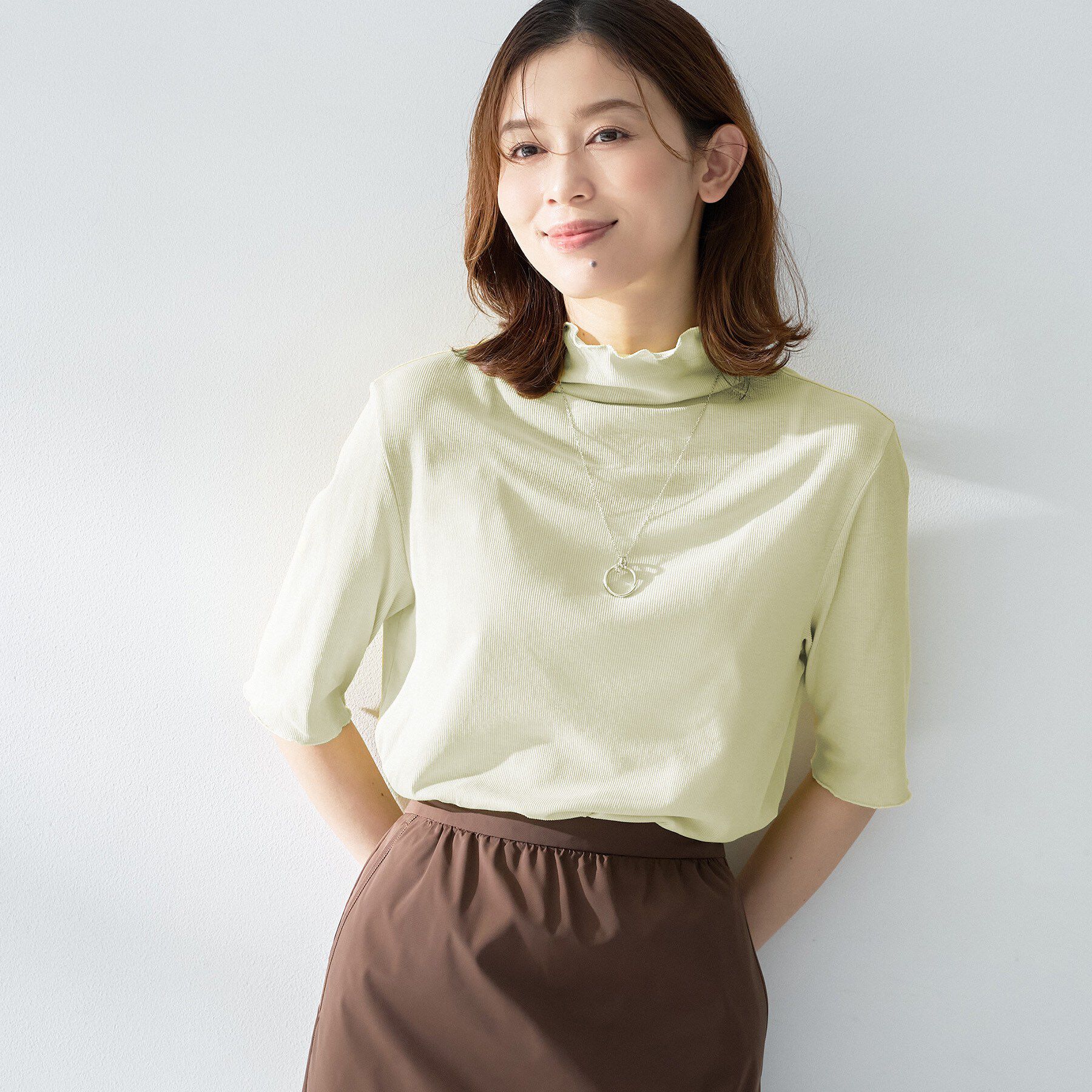 UNTITLED「シアーテレコハイネックトップス」|Tシャツ・カットソー|ライトグリーン(02